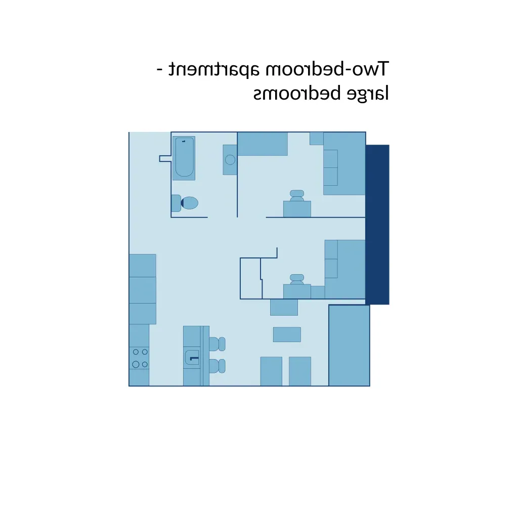 A floor plan of a two-bedroom apartment with large bedrooms at Seavey Terraces